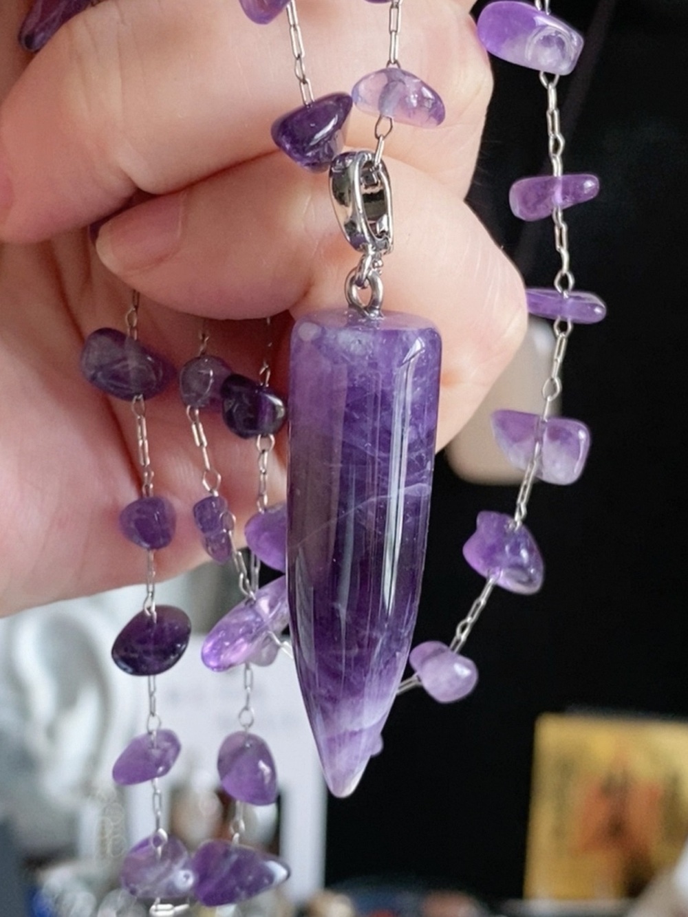 Bullet Amethyst Sweater Chain Necklace